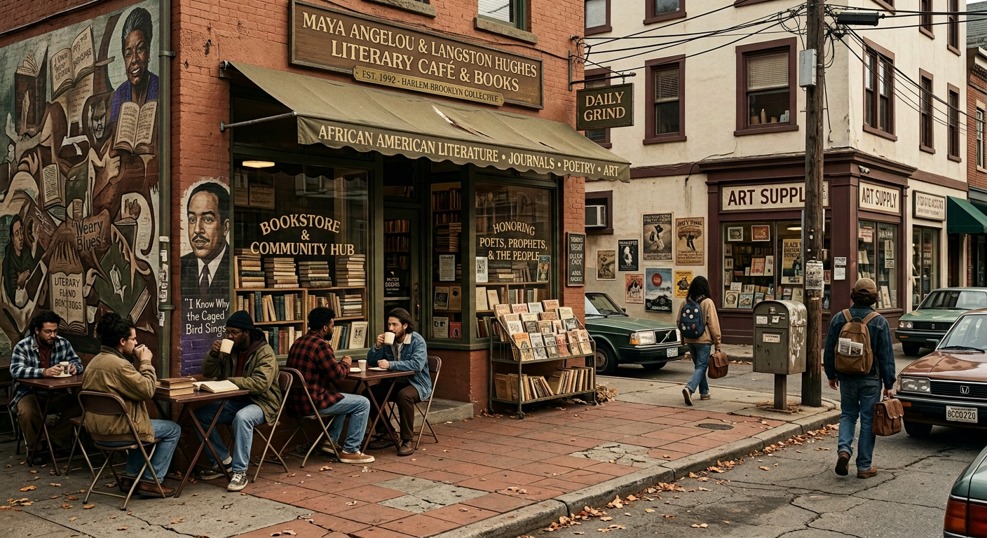 The Daily Grind Books & Cafe storefront with outdoor readers and books